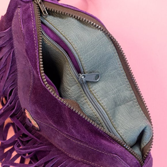 Purple Genuine Suede Hobo-Style Bag - Picture 4 of 4